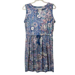T By Talbots Fit & Flare Dress Petite M MP Blue Pink Paisley Sleeveless Preppy